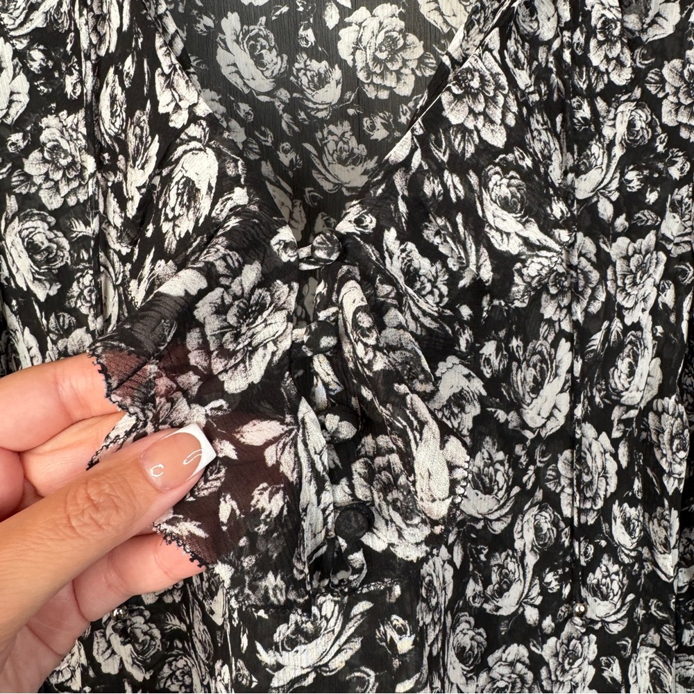 PAIGE Black and White Silk Floral Blouse - Picture 6 of 8